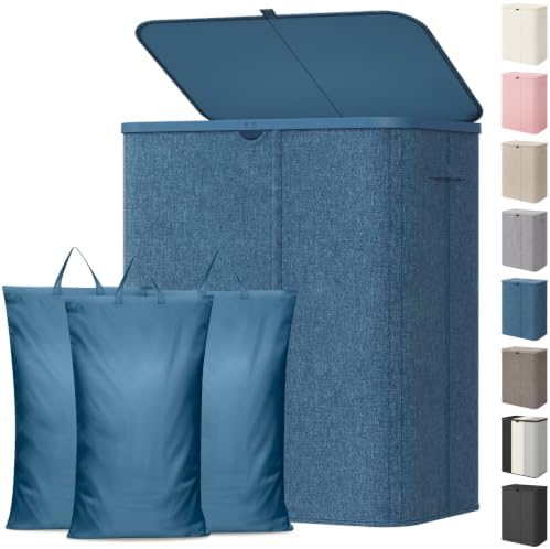 Lifewit 185L 3 Section Laundry Hamper with Lid, Laundry Basket, Dark Blue by Lifewit