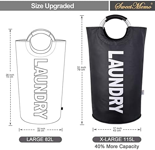 Large Laundry Basket, Laundry Hamper Bag with Handles, 115L Black - Image 3