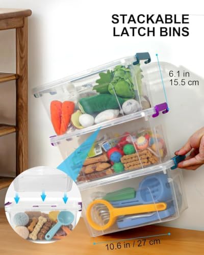 7Qt Clear Storage Bins with Lids,6-Pack Stackable Storage Containers With Buckle Latches.Perfect for LEGO, Crafts, Office Supplies, and Dorm Room Organization,Blue - Image 4