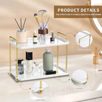 2-Tier Vanity Organizer Trays with Handles and Wheels, Cosmetic Storage Display (Ceramic White) - Image 4