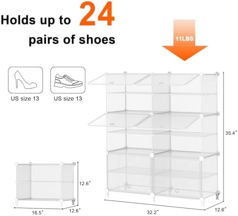 AWTATOS 6 Tiers Shoe Rack Organizer, 24 Pair Shoe Storage Cabinet, Clear - Image 3