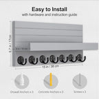 Lwenki Key Holder Wall Mount, Entryway Key and Mail Holder with 7 Sturdy Hooks for Sunglasses, Dog Leash, Decorative Wall Shelf with Mounting Hardware, 15”W x 6.7”H x 4.2”D (Gray) - Image 2