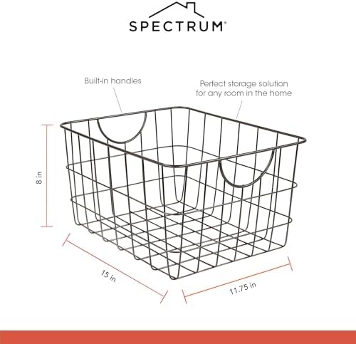 Spectrum Utility Steel Wire Storage Basket for Kitchen Pantry Organization & Closet Shelves with Easy Grip Handles, Durable Metal Basket Organizer with Open Design for Easy Viewing, Industrial Gray - Image 6