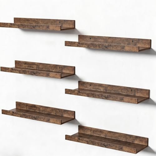 upsimples Floating Shelves for Wall Decor and Storage, Brown, 6Pcs 15.7'' by upsimples