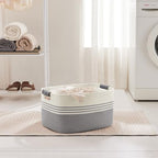 45L Small Woven Laundry Basket Hamper with Leather Handles,Grey - Image 3