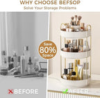 360° Rotating Makeup Organizer, Upgraded 3 Tier Skincare Perfume Organizers for Women, Bathroom Organizer Countertop, Clear Cosmetic Dresser Organizer with Makeup Brush Holder, Sink&Counter(White) - Image 3