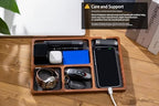 Shinpuru Wooden Valet Tray for Men, Nightstand Organizer with Leather Inlay, EDC Essentials Catchall Tray for Keys, Phone, Wallet, Watch, Earbuds - Bedside Desk Entryway Tray (Wood) - Image 5