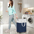 HomeHacks 90L Rolling Laundry Basket with 4 Wheels Collapsible Blue - Image 5