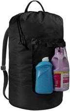 Laundry Bag with Shoulder Straps and Mesh Pocket Laundry Backpack Large Portable Laundry Hamper for College Travel, Laundromat, Apartment (Black) by CATOTEL