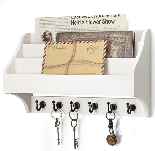Rebee Vision Mail Organizer Wall Mounted with 6 Key Hooks for Office, White by REBEEVISION