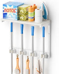 Olakee Broom Holder Wall Mount with Cleaning Supplies Organizer, Laundry Room Organization and Storage Shelves, Mop Hanger Rack with Hooks, Utility Shelf Closet Organizer for Garage Home Improvement by Olakee