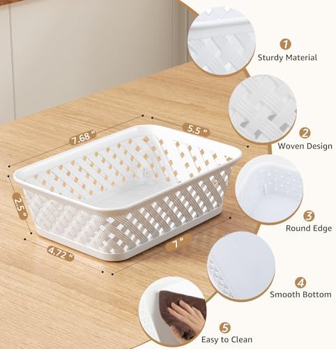 MaxGear 3 Pack Plastic Storage Baskets, Small, White - Image 2