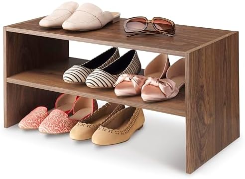 Whitmor Wood Stackable 2-Shelf Shoe Rack, Walnut, 31 inches，2 Pack - Image 7