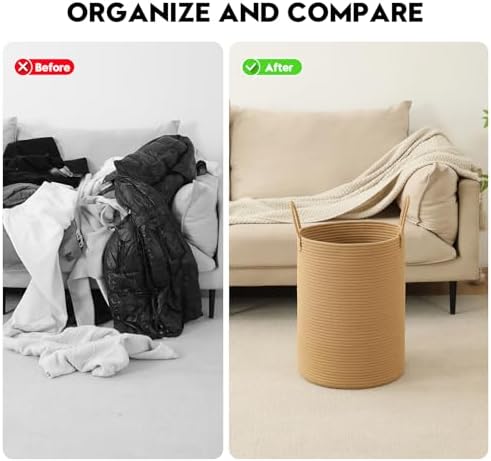 Laundry Basket Hamper Tall Rope Storage Woven for Blanket toys Dirty Clothes in Living Room Bathroom Bedroom (Jute Brown, 100L/26.4Gal) - Image 6
