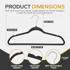 Techzoo 50 Pack New Premium Quality Velvet Hangers Ultra Thin Non Slip Adult Felt Space Saving Hangers for Closet Heavy Duty Coat Pants Jackets Dress Hangers 360° Swivel Hook Hold Upto 10 lbs Black - Image 2