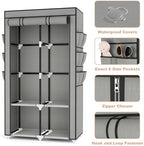 VTRIN Portable Closet Wardrobe for Hanging Clothes with 4 Storage Shelves, 2 Hanging Rods and 6 Pockets, Stable and Easy Assembly Clothes Rack with Cover Free Standing Closet for Bedroom, Grey - Image 4