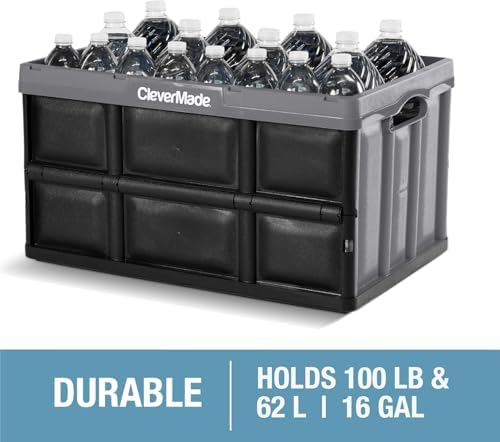 CleverMade Collapsible Storage Bins, 62L 3 Pack, 100 lb Stackable, Obsidian - Image 5
