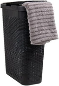 Mind Reader Slim Laundry Hamper with Lid, 40L Clothes Basket, Narrow Tapered Design with Ventilated Cutout Pattern, Plastic, Black by MindReader