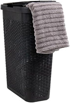 Mind Reader Slim Laundry Hamper with Lid, 40L Clothes Basket, Narrow Tapered Design with Ventilated Cutout Pattern, Plastic, Black by MindReader