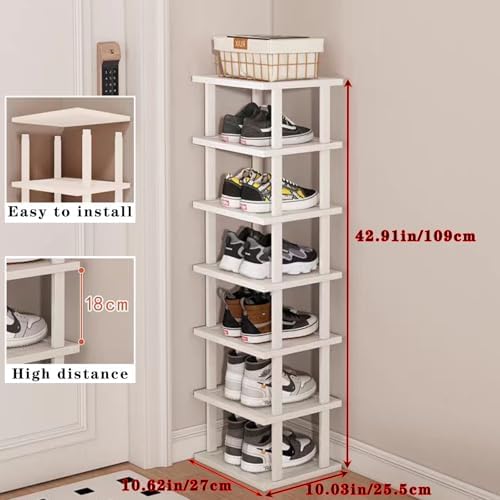 SAN HE 7-Tier Modern Bamboo Shoe Rack - Vertical, Slim, Space-Saving Shoe Organizer for Small Spaces, Closet, Entryway, Corner, Garage, Bedroom - Image 2