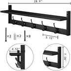 AMBIRD Wall Hooks with Shelf Entryway Hanging Wood Coat Hooks with Shelf Wall-Mounted Coat Hook Rack with 5 Dual Hooks for Bathroom, Living Room, Bedroom (Stylish Black) - Image 6