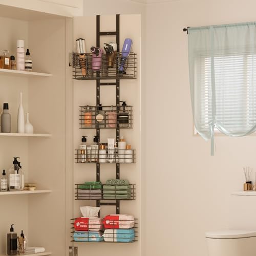 Yuyetuyo 5-Tier Over The Door Organizer Bathroom - Hair Dryer Holder - Hair Tool Organizer Adjustable Height, DIY Bathroom Storage Shelf Wall Mounted for Flat/Curling Irons, Straighteners, Skincare - Image 5