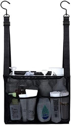4 Storage Pockets Adjustable Hanging Mesh Bathroom Bag, Shower Caddy College with Hooks, Applied to College Dorm Rooms, Gym, Swimming and RV Travel (Black) by GUMQDD