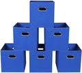 Fabric storage bins Cubes, Fabric Cube Organizer with Handle, Foldable Cube Bins for Cloth or Accessary Storage, 11x11x11, Set of 6, (Dark Blue) by Yunkeeper