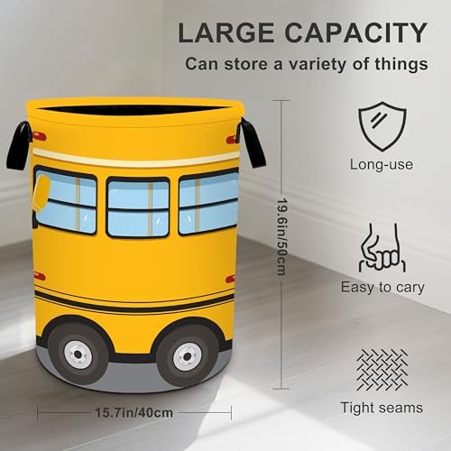 Bus Laundry Basket Storage Bin Foldable Laundry Hamper Clothes Storage Bucket Organizer 19.6x15.7 Inch For Laundry Room/Bedroom/Bathroom - Image 3