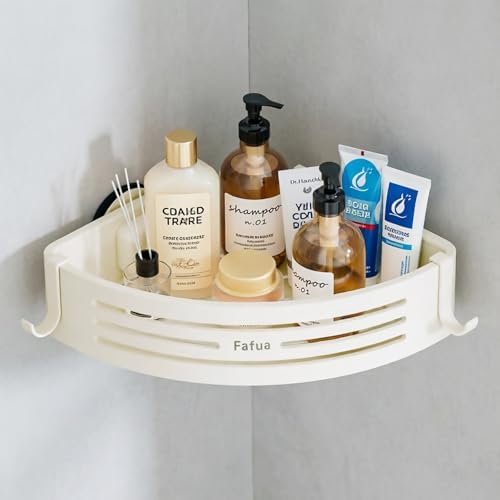Corner Shower Caddy Suction Cup, No-Drilling Hanging Shower Shelves with Hooks, Waterproof & Rustproof Removable Shower Organizer for Bathroom Storage by Fafua