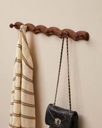 Wood Coat Rack Wall Mount - Walnut Coats Hook Hanger Wall-Mounted, Wave-Shaped Entryway Hanging Racks with 6 Hooks for Jacket Keys Hats Robes Towels Bags, Living Room Mudroom Bathroom Bedroom Hallway - Image 2