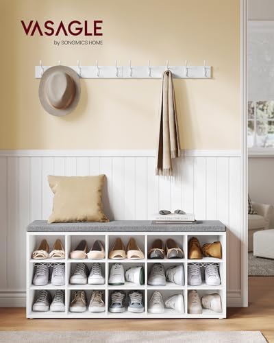 VASAGLE Shoe Bench with Cushion, 15 Compartments, 11.8 x 41.3 x 18.9 Inches - Image 2