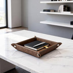 Valet Tray Desktop Storage Organizer – Vegan Leather Catchall Bedside Vanity Tray Nightstand Caddy Holder for Remote Controller, Watch, Keys, Phone, Wallet, Coin, Jewelry, Stone Brown - Image 6