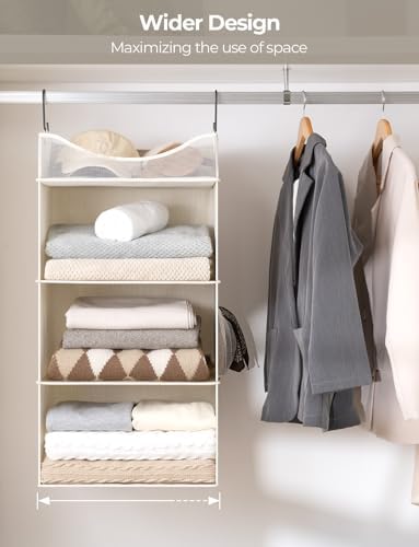 StorageWorks 3-Shelf Hanging Closet Organizer with Half Compartment | Add More Storage to Small Closets, a Side Pocket and Half Compartment, Ideal for Bedrooms, Dorms and RVs,Ivory White - Image 6