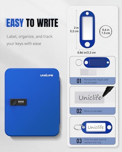 Uniclife 48 Keys Lock Box for Keys with Code, Wall Mount Key Lock Box with Code, Lockbox for Keys, Key Lockbox with Tags, Key Cabinet, Key Storage Box for Home Office & Company, Blue - Image 5