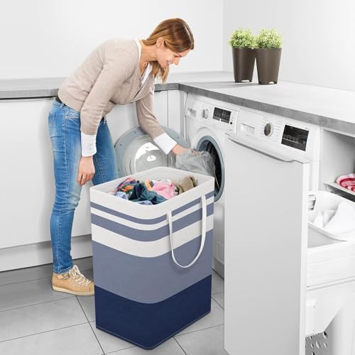 StorageRight Laundry Basket Hamper Large Collapsible Laundry Hamper with Easy Carry Handles，Freestanding Clothes Hampers for Laundry, Bedroom, Dorm, Clothes, Towels, 75L, Gradient Blue - Image 6