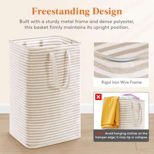 Lifewit 75L x 2 Pack Collapsible Laundry Hamper Large,Tall Foldable Dirty Clothes Baskets Waterproof, Freestanding Double Bags with Easy Carry Handles in Dorm Bedroom Bathroom College, Beige - Image 6