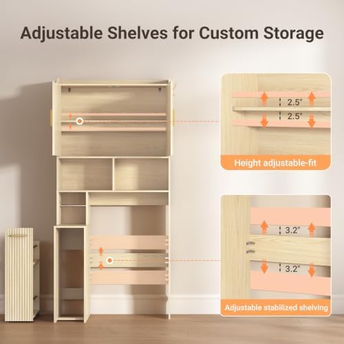 ELYKEN Over The Toilet Storage Cabinet with Fluted Doors, Natural Oak - Image 6