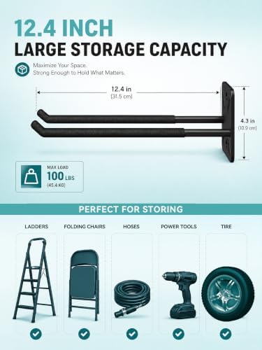 HJW 4 Pack Metal Wall Mount Garage Double Storage Hooks - Image 2