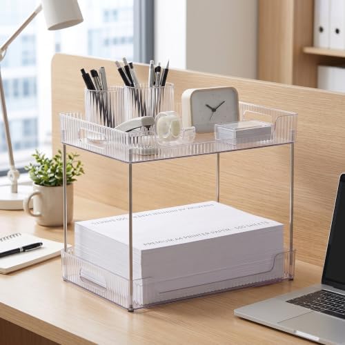 Goderewild 2-Tier Bathroom Counter Organizer, Multi-Purpose Cosmetics Skincare Shelf, Fits A4 Size Makeup Organizer for Office and Vanity Tray, Countertop Storage Solution for Kitchen,Bath.(Clear) - Image 6