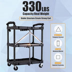 FUTURELAB Portable Folding Service Cart - 3 Tier 330LBS Capacity - Rolling Utility Foldable Cart with Wheels for Warehouse Home Workshops Garages Restaurants Offices - Image 5