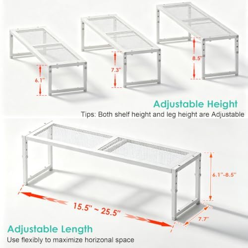 2 Pack Expandable Cabinet Shelf Organizer, Adjustable Kitchen Countertop Metal Storage Shelves Organizers, Stackable Kitchen Counter Pantry Cupboard Storage Rack, 30LBS Load Capacity,15.5"-25.5" Long - Image 2