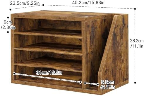 Wooden Mail Organizer, Desk Organizer with 3 Adjustable Shelves - Image 3