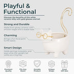 Ceramic Jewelry Dish & Trinket Tray – Ring Dish and Catchall for Everyday Accessories, Vanity or Nightstand Display – Cat Silhouette Decorative Tray Accent, Home Decor – 6", White & Gold - Image 5