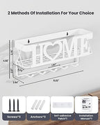 Key Holder Wall Mount - Adhesive Key Holder with 5 Hooks, Key Rack and Mail Organizer, Metal Basket Key Hanger for Entryway, Home, Living Room Decor, 11" L×2.8" W×4.9''H(White) - Image 3
