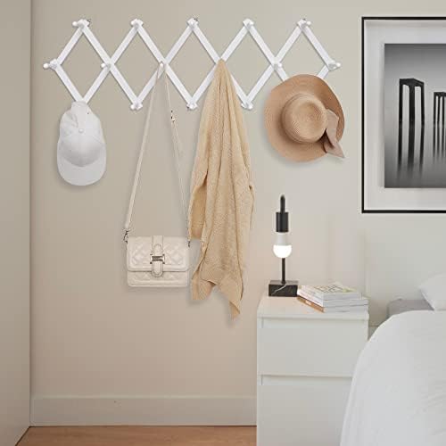 SCUNDA Accordion Wall Hanger with 16 Hooks, Wooden Coffee Mug Rack for Wall, Expandable Accordion Hook Rack Wall Mounted for Mug, Tea Cup, Purse,Coat, Hat, Cap(White) - Image 5