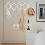 SCUNDA Accordion Wall Hanger with 16 Hooks, Wooden Coffee Mug Rack for Wall, Expandable Accordion Hook Rack Wall Mounted for Mug, Tea Cup, Purse,Coat, Hat, Cap(White) - Image 5