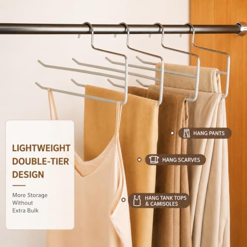 Pants Hangers for Closet, Open Ended 2 Tier Hanger with Space Saving Dual Layer Design, Non Slip PVC Coated Metal Construction, Closet Storage Solution for Pants, 10 Pack, Gray - Image 4