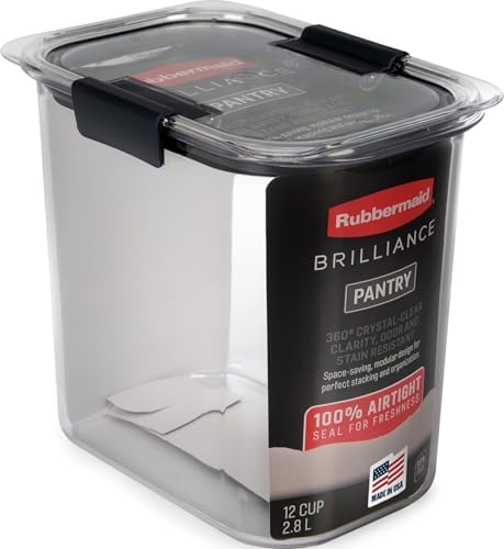 Rubbermaid Brilliance 12-Cup Airtight Food Storage Container, Perfect for Pantry Staples, Clear/Grey by Unknown