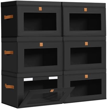 DIMJ Storage Bins with Lids - 6 Pack Large Fabric Closet Organizer with Window & Handles, Collapsible Decorative Storage Boxes for Shelves Under Bed, Books Clothes Blankets Sweaters Organization by DiMJ